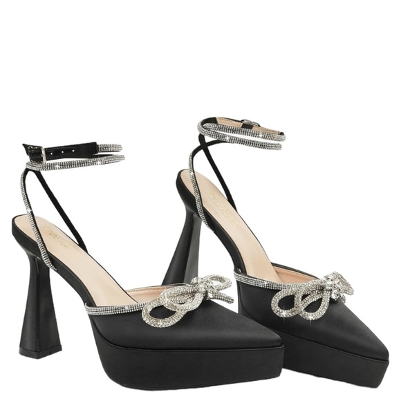 JENN ARDOR Women's Ankle Strap Pumps Crystal embelished platform high heels - Picture 2 of 9